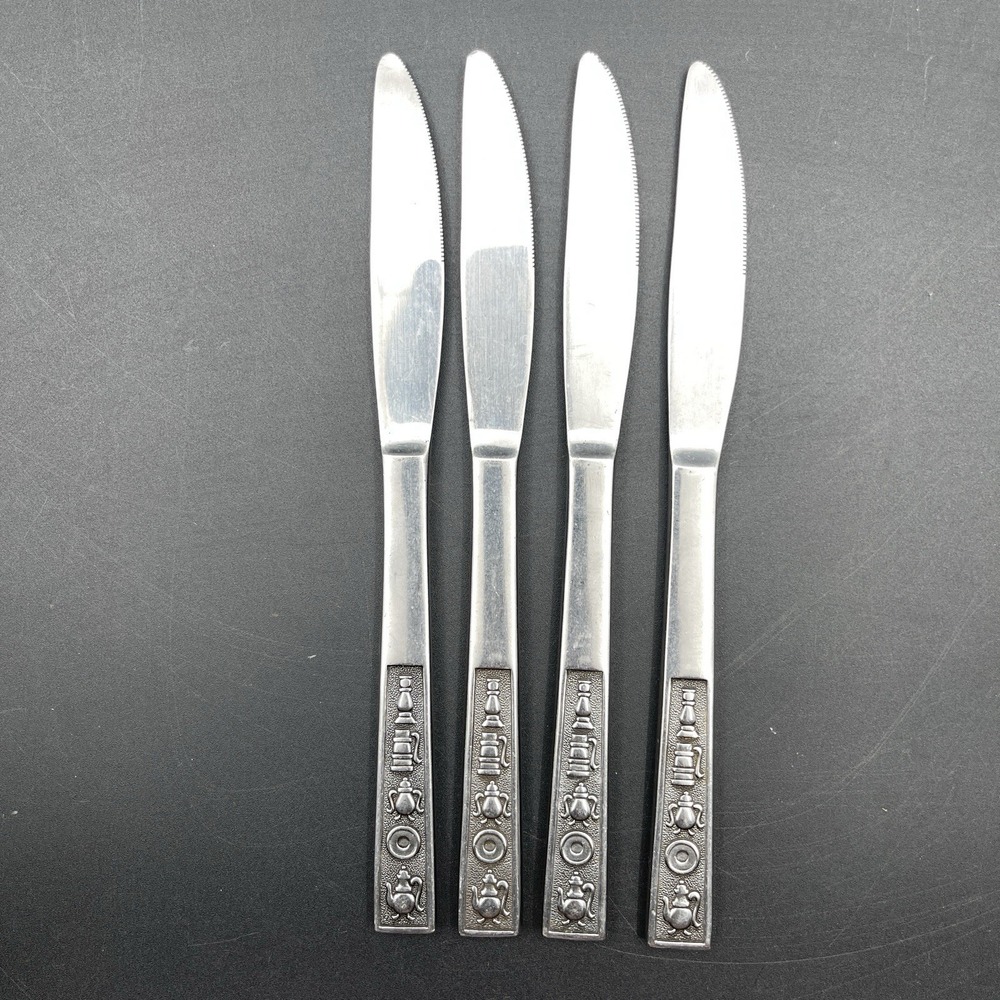 Rogers Century House Japan Stainless Dinner Knives‎ Lot 4 Mid Century Flatware